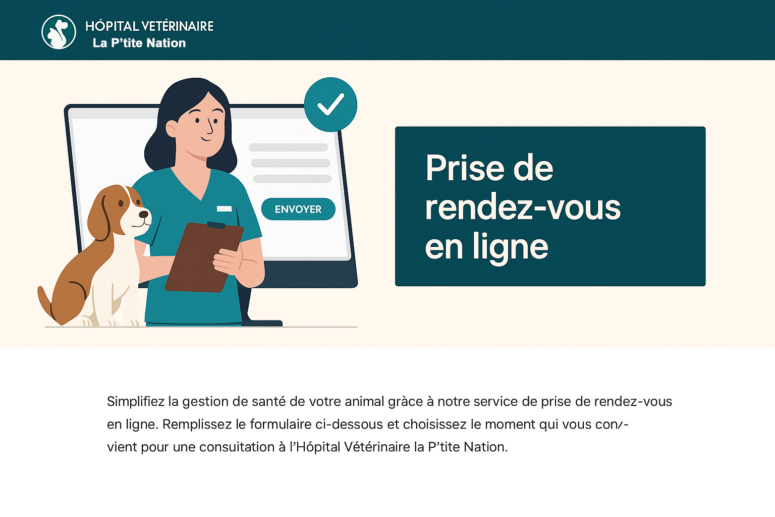 formulaire de rendez-vous vétérinaire en ligne à La P’tite Nation